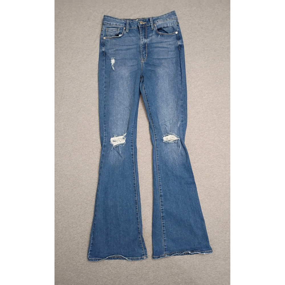 Just Black Denim JBD Women 28 High Rise Flare Distressed Ripped Blue Jeans DP548